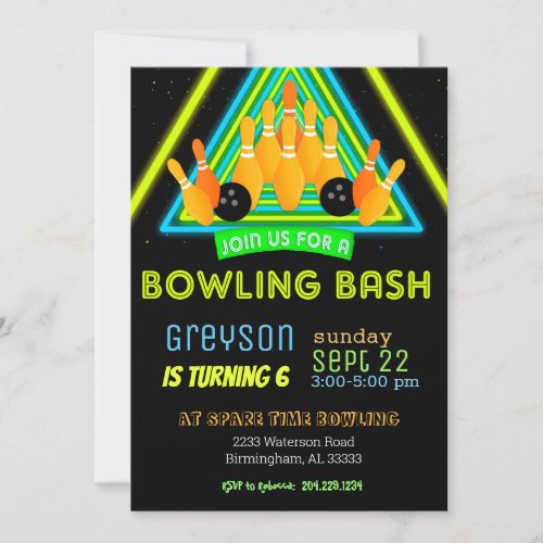 Neon Bowling Party Invitation