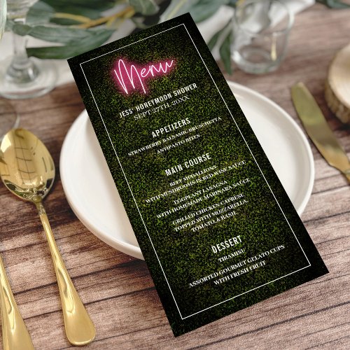 Neon Boxwood Greenery Party Shower Wedding Menu