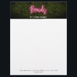 Neon Boxwood Hair Salon Braids Professional Letterhead<br><div class="desc">Pink neon sign inspired "Braids" script over a boxwood greenery inspired background at top with name in white.  Custom text at bottom.</div>