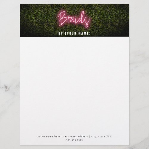 Neon Boxwood Hair Salon Braids Professional Letterhead