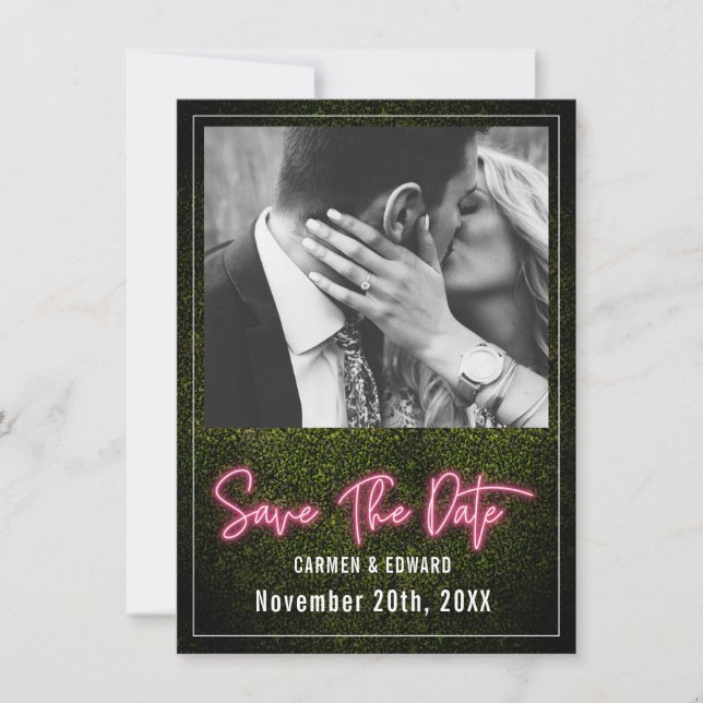 Neon Boxwood Wedding Photo Save The Date (Front)