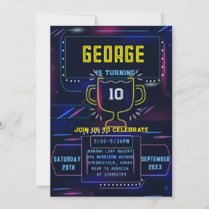 Neon boy birthday invitation