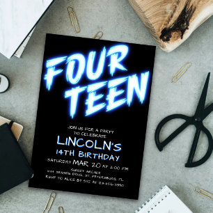 Neon Boys Pool 14th Birthday Invitation