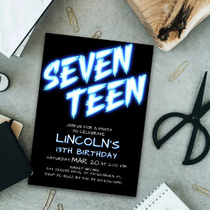 Neon Boys Pool 17th Birthday Invitation