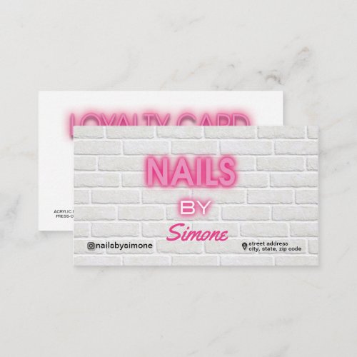 Neon  Brick Background Nail Artist Business Card