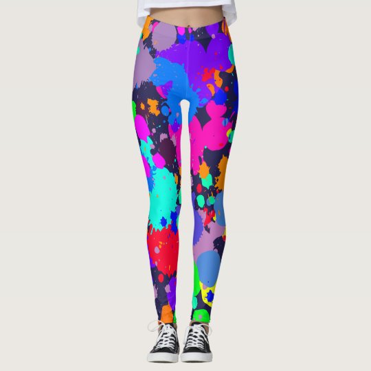Neon bright colorful paint splatter leggings | Zazzle.com