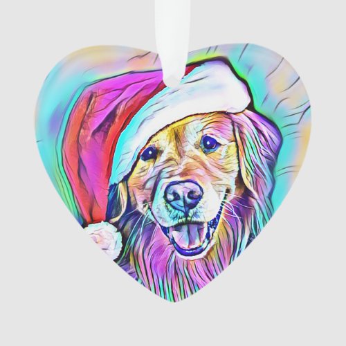 Neon Bright Colors Christmas Golden Retriever Art Ornament