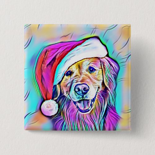 Neon Bright Colors Christmas Golden Retriever Art Pinback Button