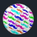 Neon bright colors mustaches dartboard with darts<br><div class="desc">Neon bright colors mustaches dartboard</div>