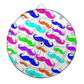Neon bright colors mustaches dartboard with darts