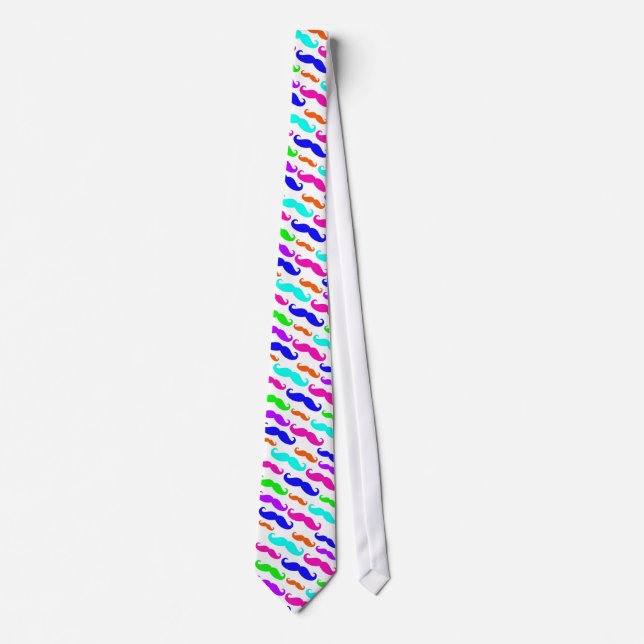 Neon bright colors mustaches necktie (Front)