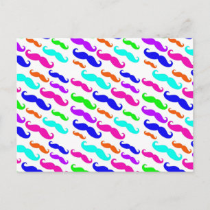 Neon bright colors mustaches postcard