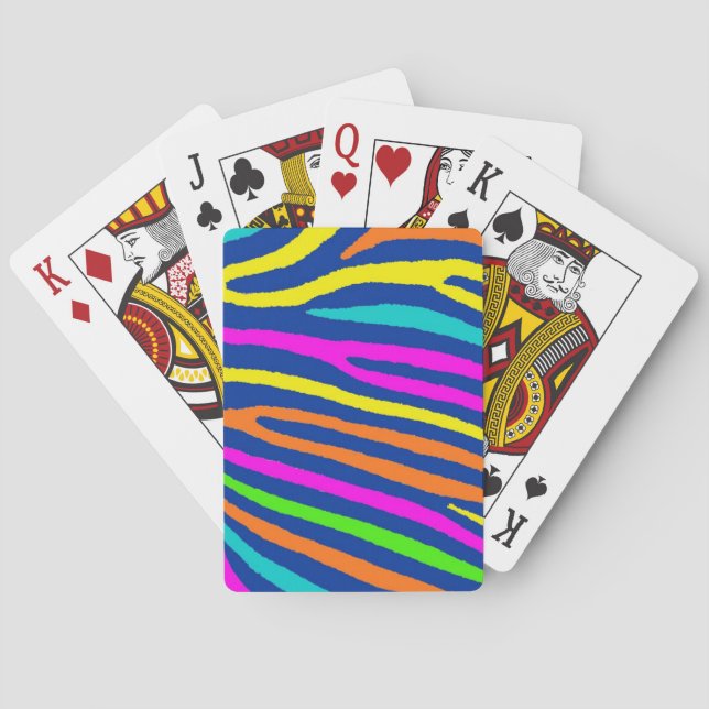 Neon bright colors zebra stripes playing cards (Back)