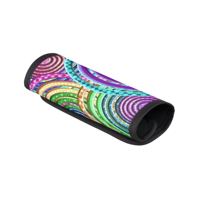 Neon Bright Cool Funky Geometric Circles Pattern Luggage Handle Wrap (Angled)