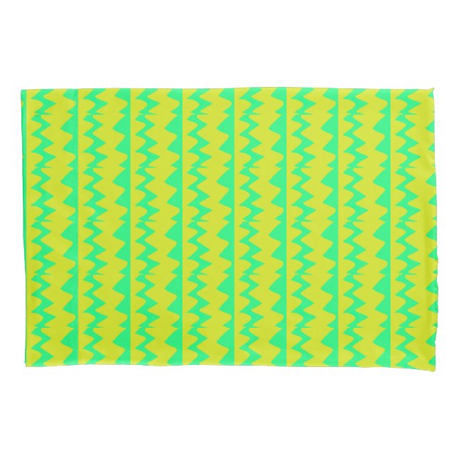Neon bright green and yellow zigzag pattern pillow case (Front)
