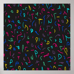 Neon Bright Marks on Black Poster