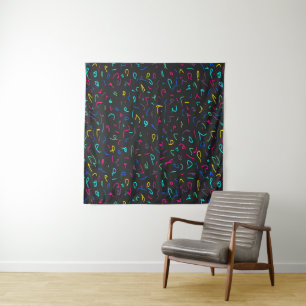 Neon Bright Marks on Black Tapestry