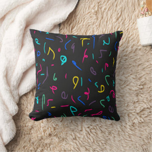 Neon Bright Marks on Black Throw Pillow