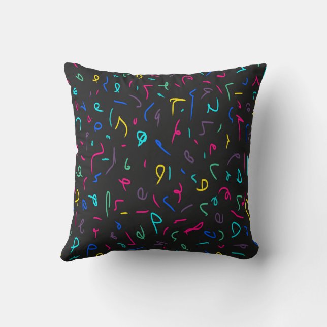 Neon Bright Marks on Black  Throw Pillow (Back)