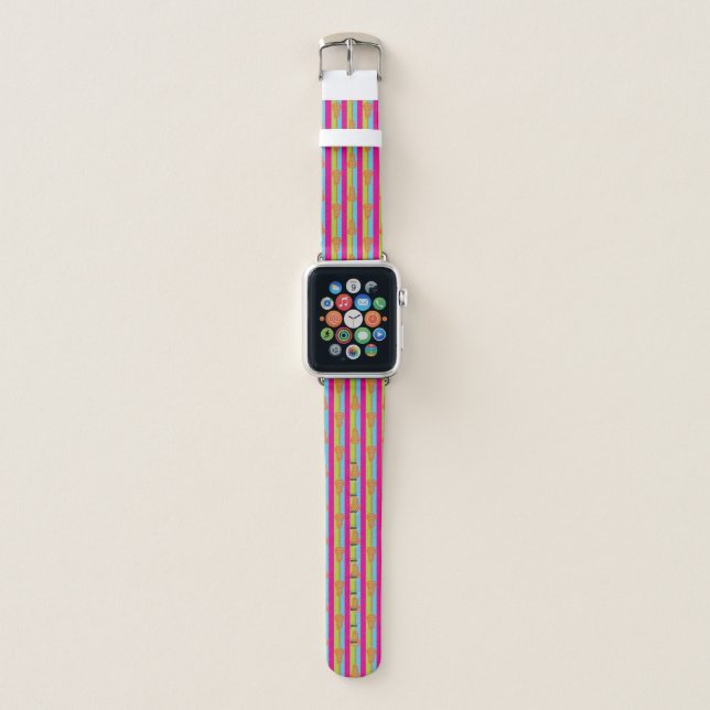 Neon Bright Retro Lacrosse Sticks and Stripes Apple Watch Band (Front)