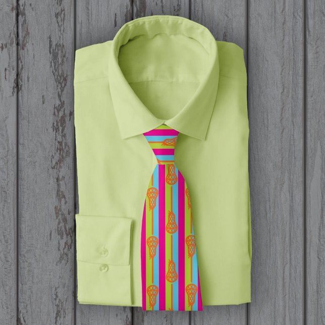 Neon Bright Retro Lacrosse Sticks and Stripes Neck Tie (Creator Uploaded)