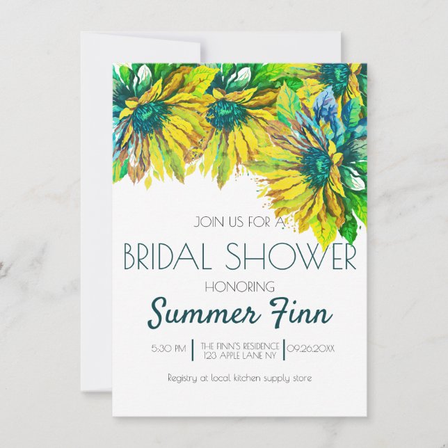 Neon Bright Summer Sunflower Bridal Shower Invite (Front)