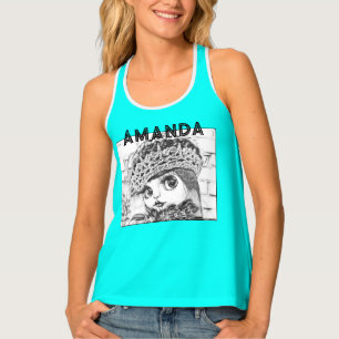 neon,bright turquoise tank top