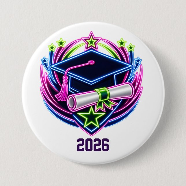neon brights graduation logo button (Front)