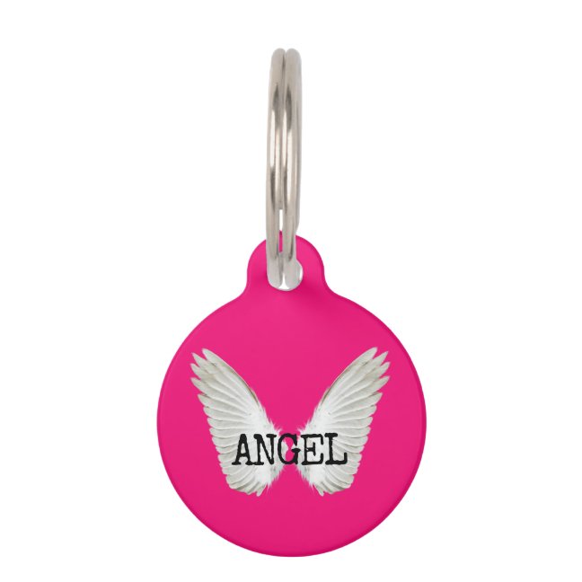 Neon Brigt Pink Angel Pet ID Tag