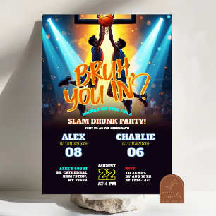 Neon Bruh You In Basketball Joint Birthday Invitation