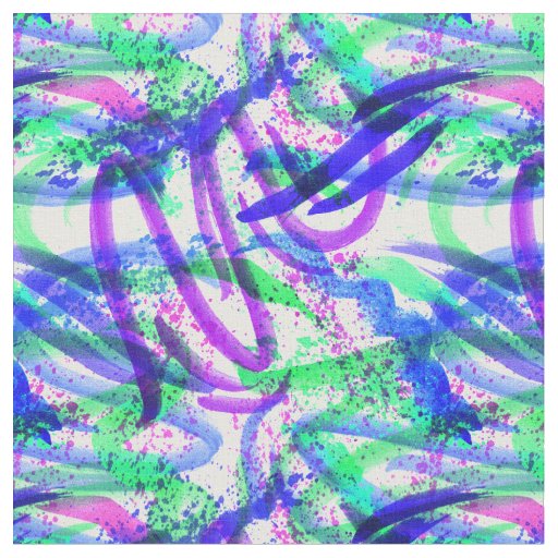 Neon Brushstroke Paint Splatter Mint Green Magenta Fabric