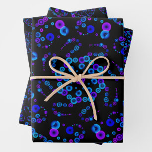 Neon Bubble Orbs Mandala on Black Wrapping Paper Sheets