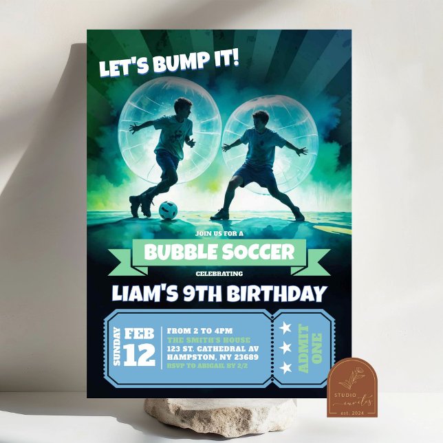 Neon Bubble Soccer Knocker Ball Birthday Bash Invitation (Creator Uploaded)