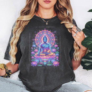 Neon Buddha Meditation Lotus Mandala Art T-Shirt