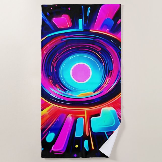 Neon Burst: Abstract Energy Beach Towel (Front)