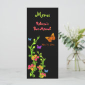 Neon Butterflies and Flowers Menu Card (Standing Front)