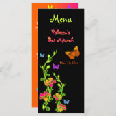 Neon Butterflies and Flowers Menu Card (Front/Back)