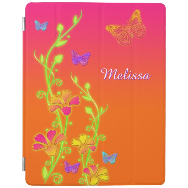 Neon Butterflies, Floral iPad 2/3/4 Cover (Front)