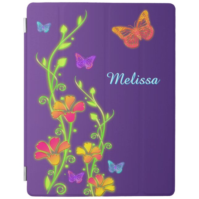 Neon Butterflies, Floral iPad 2/3/4 Cover 3 (Front)