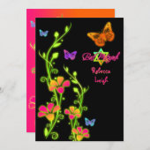 Neon Butterflies & Flowers Bat Mitzvah Invite 2 (Front/Back)