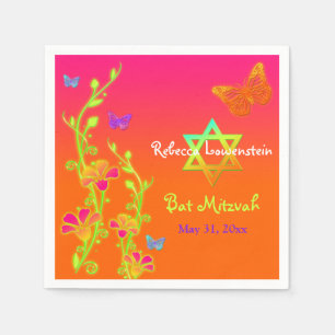 Neon Butterflies & Flowers Bat Mitzvah Napkins 2