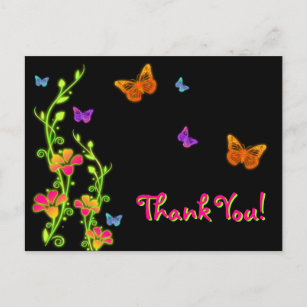 Neon Butterflies & Flowers Thank You Post Card
