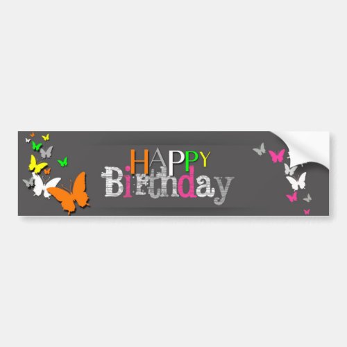 Neon Butterflies Happy Birthday _ Bumper Sticker
