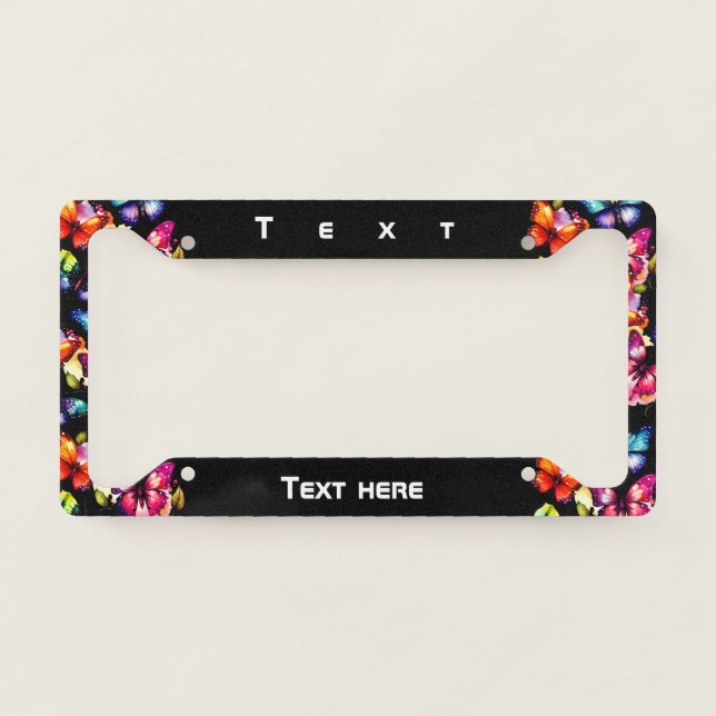 Neon Butterflies Name Black  License Plate Frame (Front)
