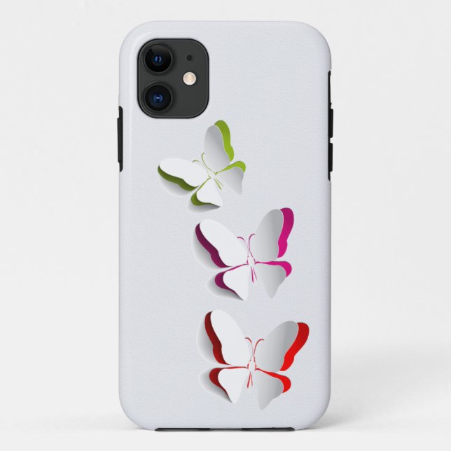 Neon Butterflies on White Case-Mate iPhone Case (Back)