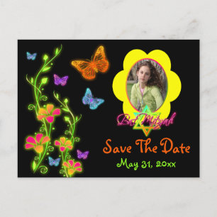 Neon Butterflies PHOTO Save The Date Post Card