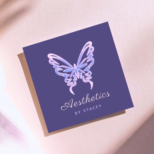 Neon Butterfly Aesthetics Social Media  QR Code Square Business Card