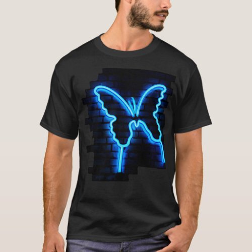 Neon Butterfly on a brick wall  T_Shirt