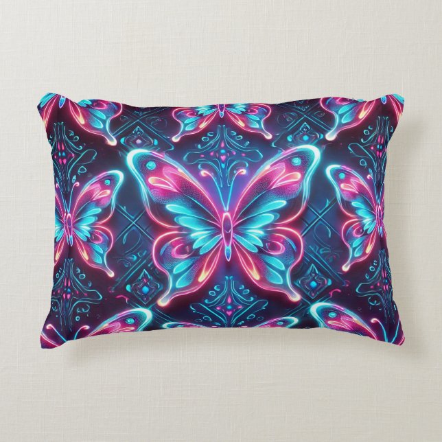 Neon butterfly pattern accent pillow (Front)