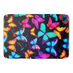 Neon Butterfly Pattern Bath Mat
